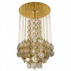 Circular polished brass capiz shell flush mount